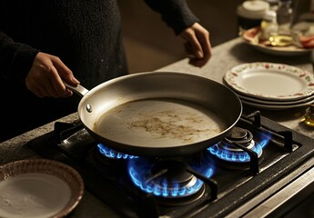 Empty Pan on Gas Stove Ready for Cooking