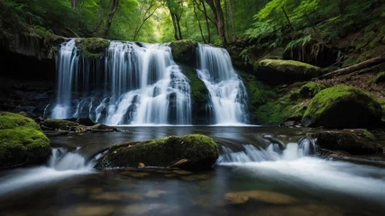 Poster de jardin Cascades waterfall in the forest  © Vectplus