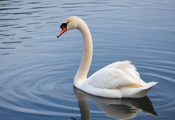 Fototapeta premium A swan swimming on a calm blue lake with rippling water