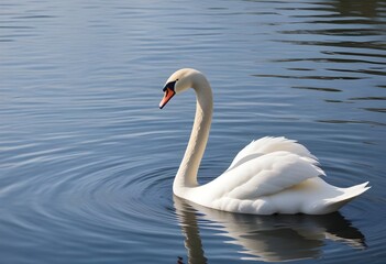 Obraz premium A swan swimming on a calm blue lake with rippling water
