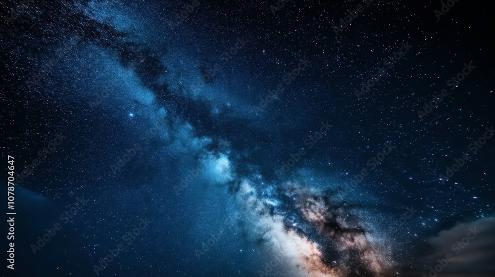 Wall mural a stunning view of the milky way galaxy with dense star clusters and bright celestial objects in a d