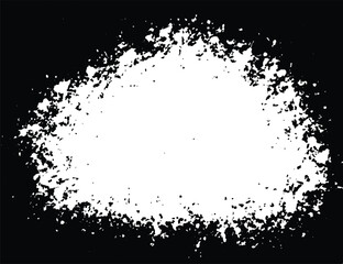 Grunge border with detailed splatter. Grunge frame white paper texture dust. Hand drawn white paint splashes snow. Black paint, ink splash, brushes ink droplet blots. Black ink splatter background  