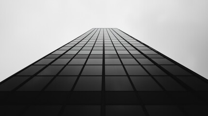 A tall building with a lot of windows and a gray sky in the background