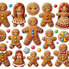 Naklejka premium A gingerbread man waving, with icing eyes and red gumdrop buttons.