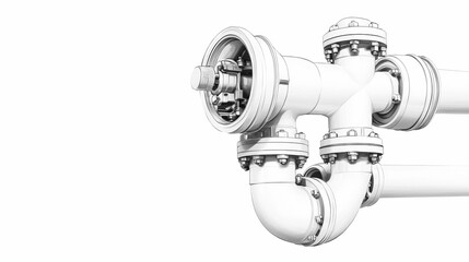 Industrial Pipe System: A close-up of a complex pipe system, showcasing intricate details and craftsmanship. The system is rendered in a minimalist style.
