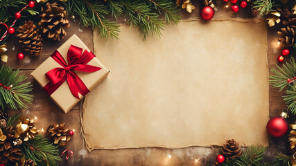 Aesthetic merry christmas design concept with beautiful christmas tree christmas ball snowflakes and snow falling in winter holidays card design 
