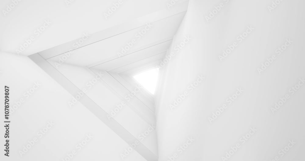 Poster white concept future. empty long light corridor. modern white background. futuristic sci-fi triangle