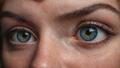 Fototapeta premium A close-up shot of a woman's blue eyes, capturing the intricate details of her eyelashes and the reflection in her pupils