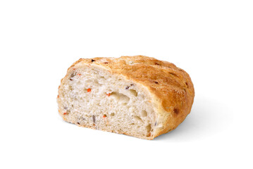 Wheat bread with seeds isolated on white background.