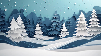 Fototapeta premium Winter Christmas and New year card in paper cut style