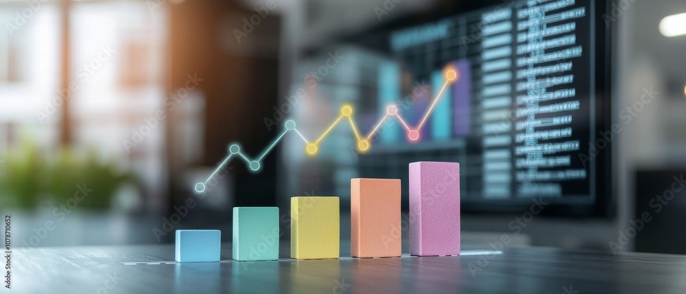 Poster a colorful graph shows increasing trends in business performance, symbolizing growth and data analys