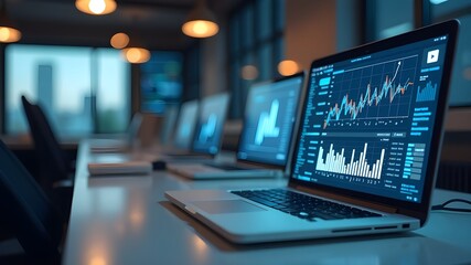 Naklejka premium Stock market data chart analysis by ingenious computer software.