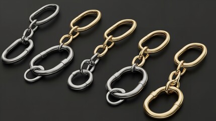 "Vector_3d_Realistic_Metal_Golden_Silver_Chain_Keychain_Ring":
