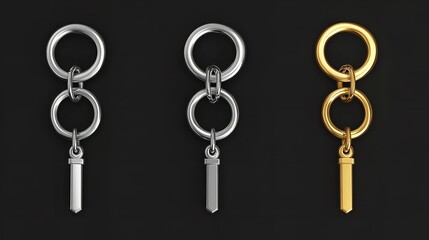 "Vector_3d_Realistic_Metal_Golden_Silver_Chain_Keychain_Ring":