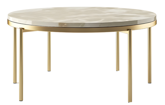 Elegant round coffee table with a luxurious marble top and sleek golden metal frame, perfect for modern living room décor and stylish furnishings, isolated transparent background - Powered by Adobe