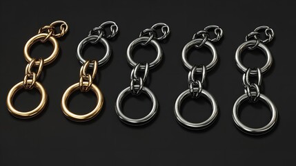 "Vector_3d_Realistic_Metal_Golden_Silver_Chain_Keychain_Ring":