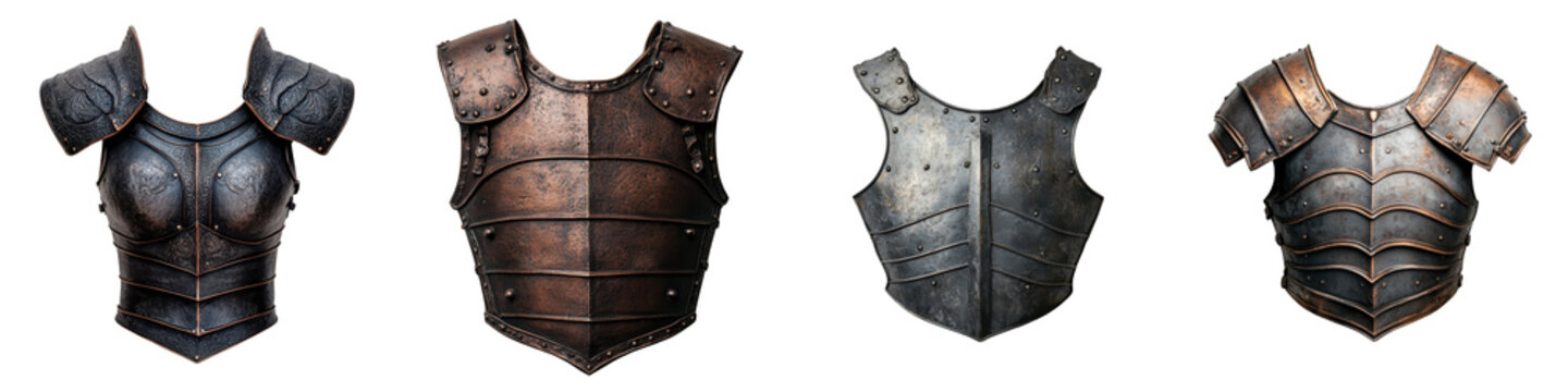 Imposing and formidable medieval battle armor and protective equipment for courageous warrior knights ready for combat and defense on the historical battlefield