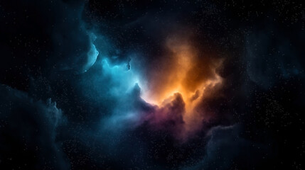 Obraz premium Colorful nebula in outer space with blue and orange clouds of gas and interstellar dust, surrounded by stars in the dark universe.