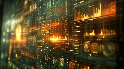 Futuristic digital interface with glowing orange data streams.