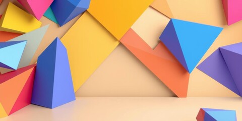 Multicolored tech background with vibrant 3D geometric structure, minimal design, futuristic forms, 3D render, geometric, design