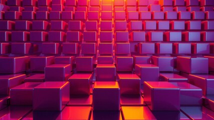 Obraz premium Neatly aligned glossy cubes in violet and orange on futuristic tech background, cubes, futuristic tech