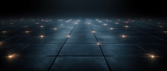 A dark room with a floor of tiles