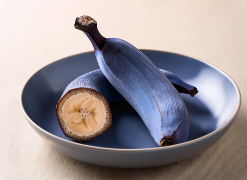blue java banana cut in a bowl