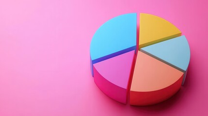 Obraz premium A colorful pie chart made of sticky notes, set against a pink background, representing data or proportions in a visually appealing way.