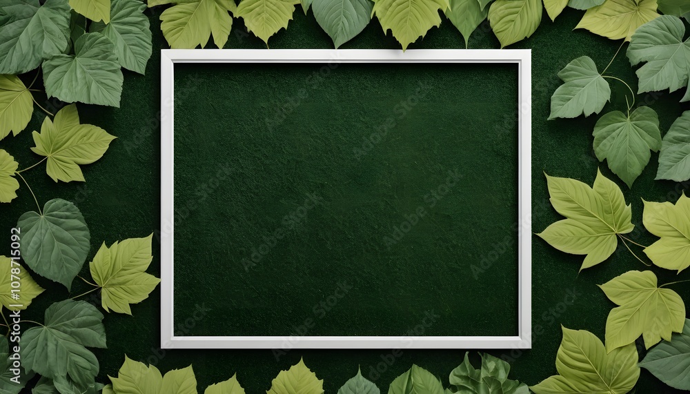 Aufkleber Stylish Empty Poster Frame with a Beautiful Leaf Background for Creative Display of Art or Advertisements