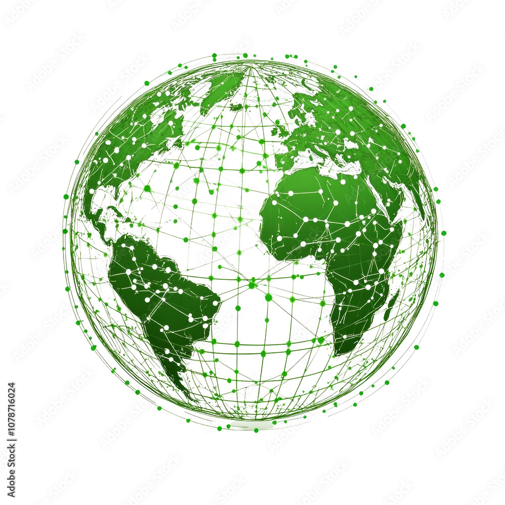 Poster Global Network Globe with Connected Lines, Isolated transparent Background