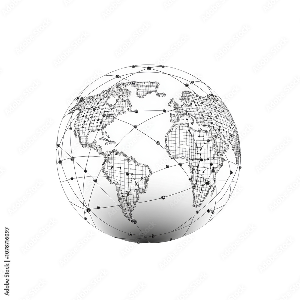 Aufkleber global network globe with connected lines, isolated transparent background