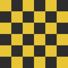 Seamless black and yellow chess checkered grid pattern in Memphis style. Geometric vector design for backgrounds and wallpapers. Modern, hipster, and minimal aesthetics with flag elements.