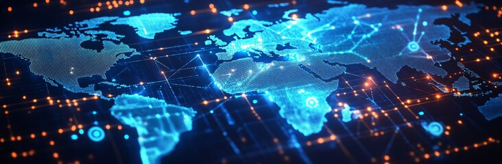 Global Digital Network with Glowing Connections