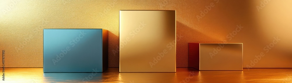 Aufkleber a minimalistic composition featuring three geometric blocks in varying sizes and colors, set against