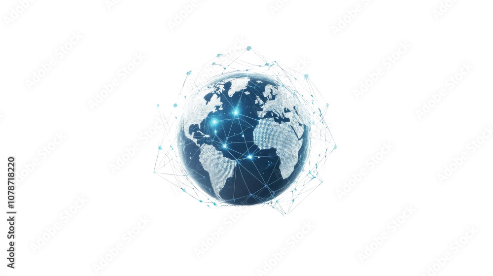 Poster digital earth with interconnected lines, symbolizing global connectivity, isolated transparent backg