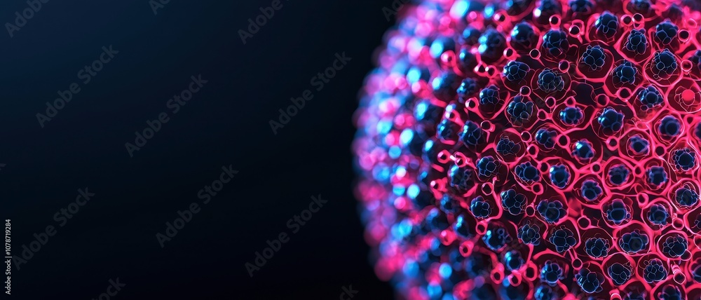 Poster a vibrant, up-close view of a spherical structure, featuring intricate patterns and luminous colors 