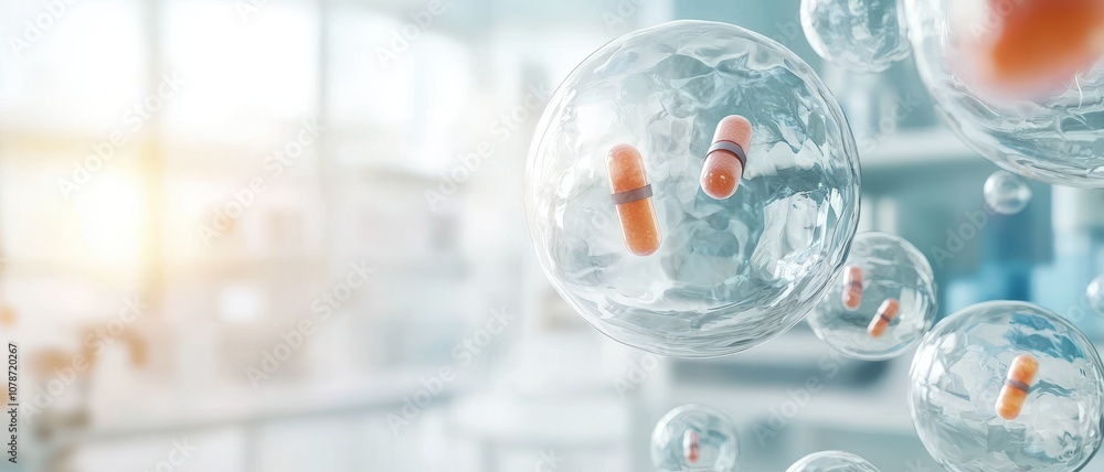 Poster a serene image showcasing translucent cells with capsules inside, symbolizing the intersection of bi
