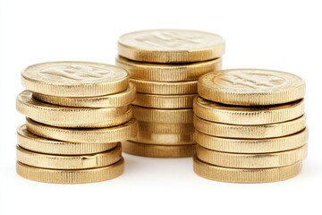 A close-up view of stacks of shiny gold coins arranged neatly, symbolizing wealth and finance in a minimalist style.