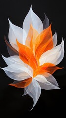 Obraz premium 黒い背景にオレンジと白の抽象的な花の絵。