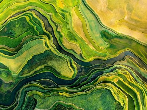 Aerial View of Rice Paddies in Southeast Asia