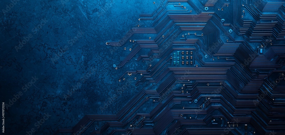 Poster a blue, abstract digital background featuring intricate circuit-like patterns, suggesting technology