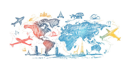 Naklejka premium Global Networking and Travel Routes Concept with Hand-Drawn Arrows