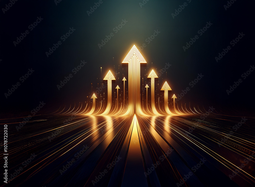 Poster a group of glowing golden arrows point upward, symbolizing growth, progress, and success. the arrows