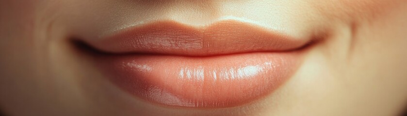 Fototapeta premium Gentle Smile, Soft Lips, Close Up, Portrait Photography, Human Expression, Love, Care, Kindness, Connection, Empathy, Romance, Intimacy, Tenderness, Warmth, Affection, Trust, Relationship, Support