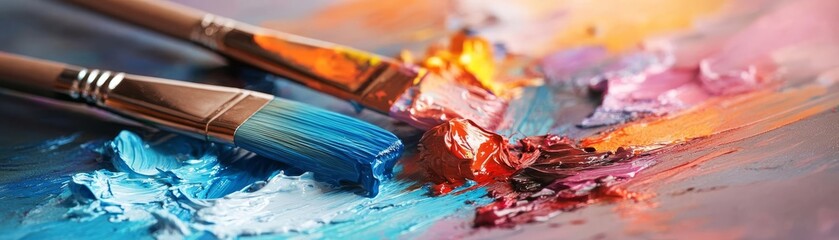 Closeup of an artists palette with vivid paint, creative process, artistic expression