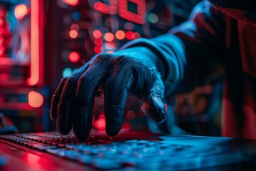 A close-up of a hacker hand using a sophisticated hacking tool to gain unauthorized access to a system, representing the advanced techniques employed by cybercriminals.