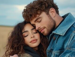 Fototapeta premium Romantic Couple Intimate Embrace, Eyes Closed, Deep Soulmate Connection, Loving Relationship, Passionate Love, Tender Moment, True Love, Couple Goals, Relationship Goals, Love Story, Romantic Couple