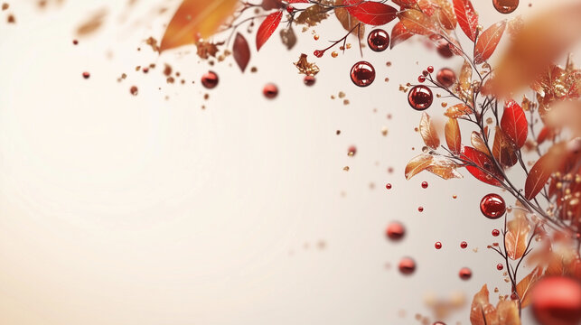 red christmas decoration and autumn leaves background