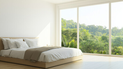 Modern Minimalist Bedroom Interior with Scenic View