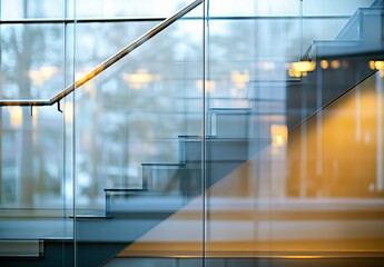 Obraz premium Blurred Glass Wall Staircase Interior Office